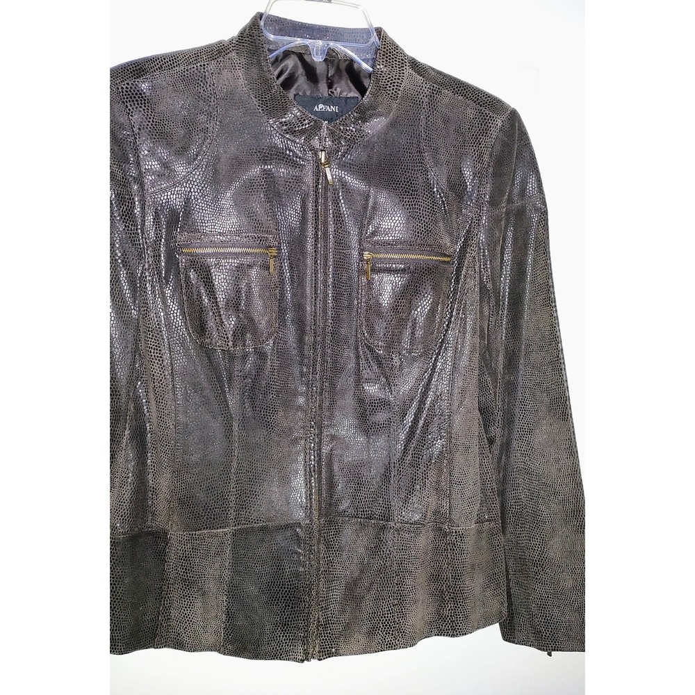 ALFANI Brown Genuine Leather Jacket Size Medium Reptile Skin
